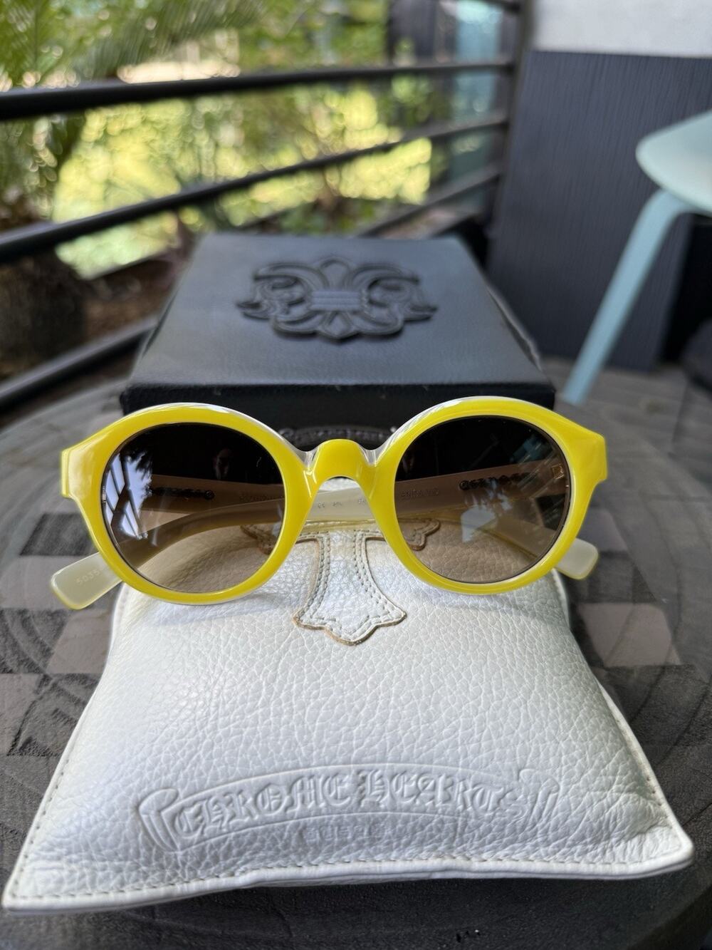 Chrome Hearts AMITA HO Sunglasses Yellow White Round Frames w/ Case Rare